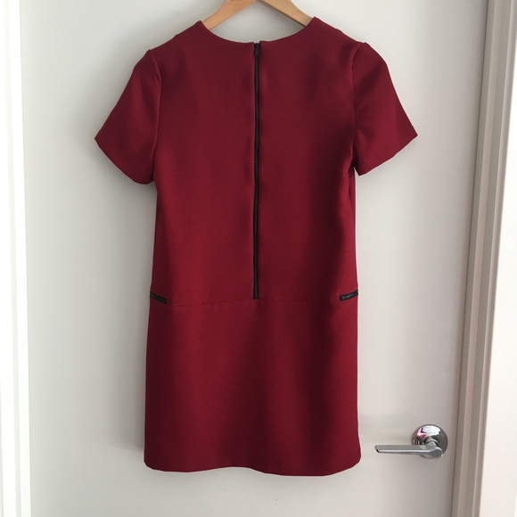 Topshop Burgundy Crepe Zip Shift Dress - Size 4 - Picture 4 of 5